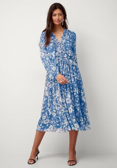 Sheer Ruffle Empire Tie Front Midi Dress