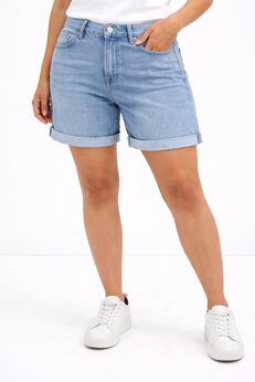 Mid-Rise Stretch 5-Pocket Relaxed Fit Boyfriend Jean Shorts