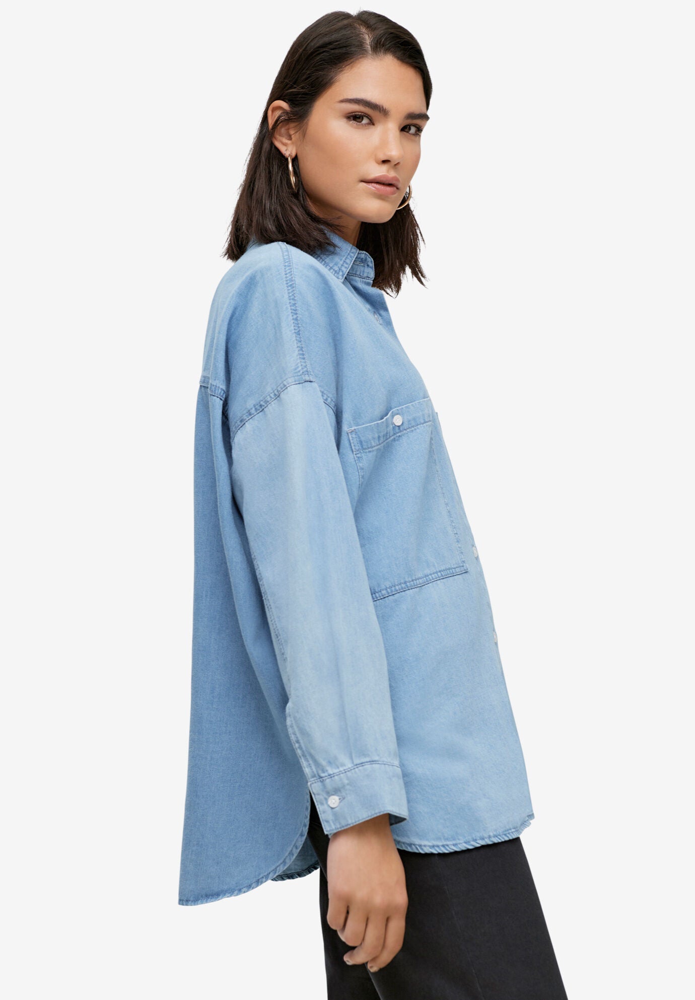 Oversized Button-Front Denim Shirt