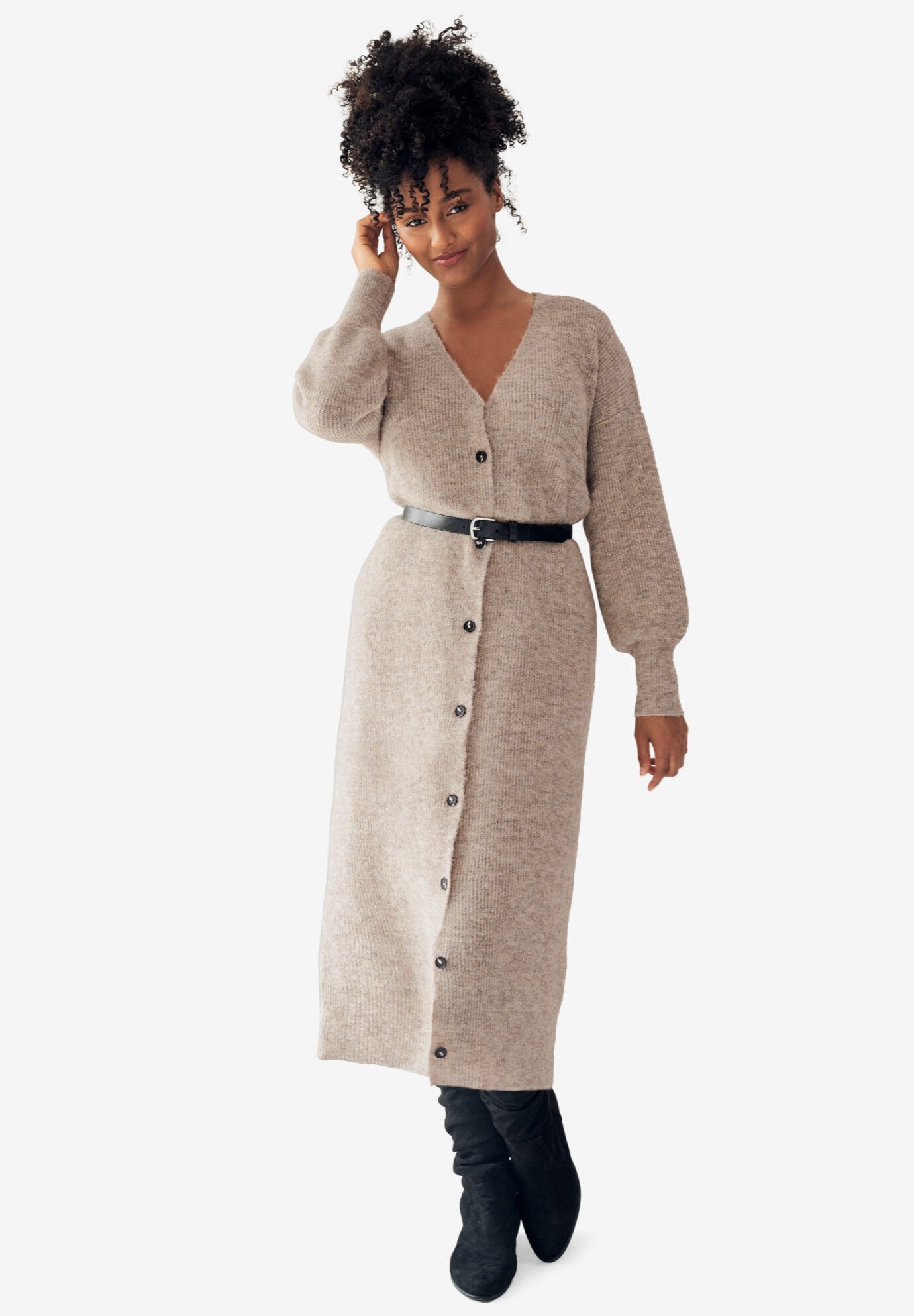 Stretch Button Front Duster Cardigan Sweater, , alternate image number 3