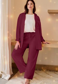 Linen-Blend Elastic Waist Drawstring Relaxed Pant