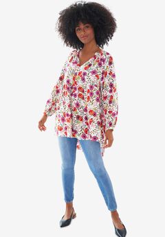 Tiered Tunic With Notch V-Neck