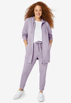 French Terry Long Zip Front Hoodie