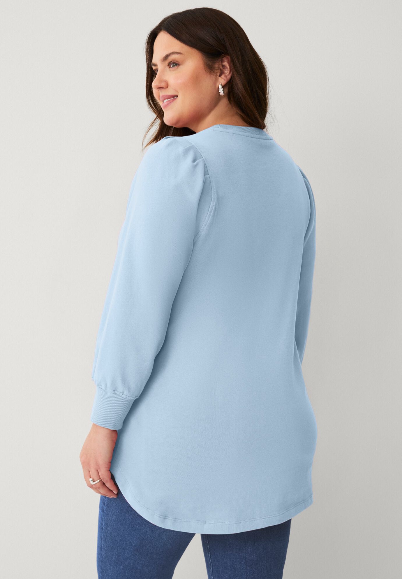 Puff Sleeve Sweatshirt Tunic, BLUE LAKE, on-hover image number 1