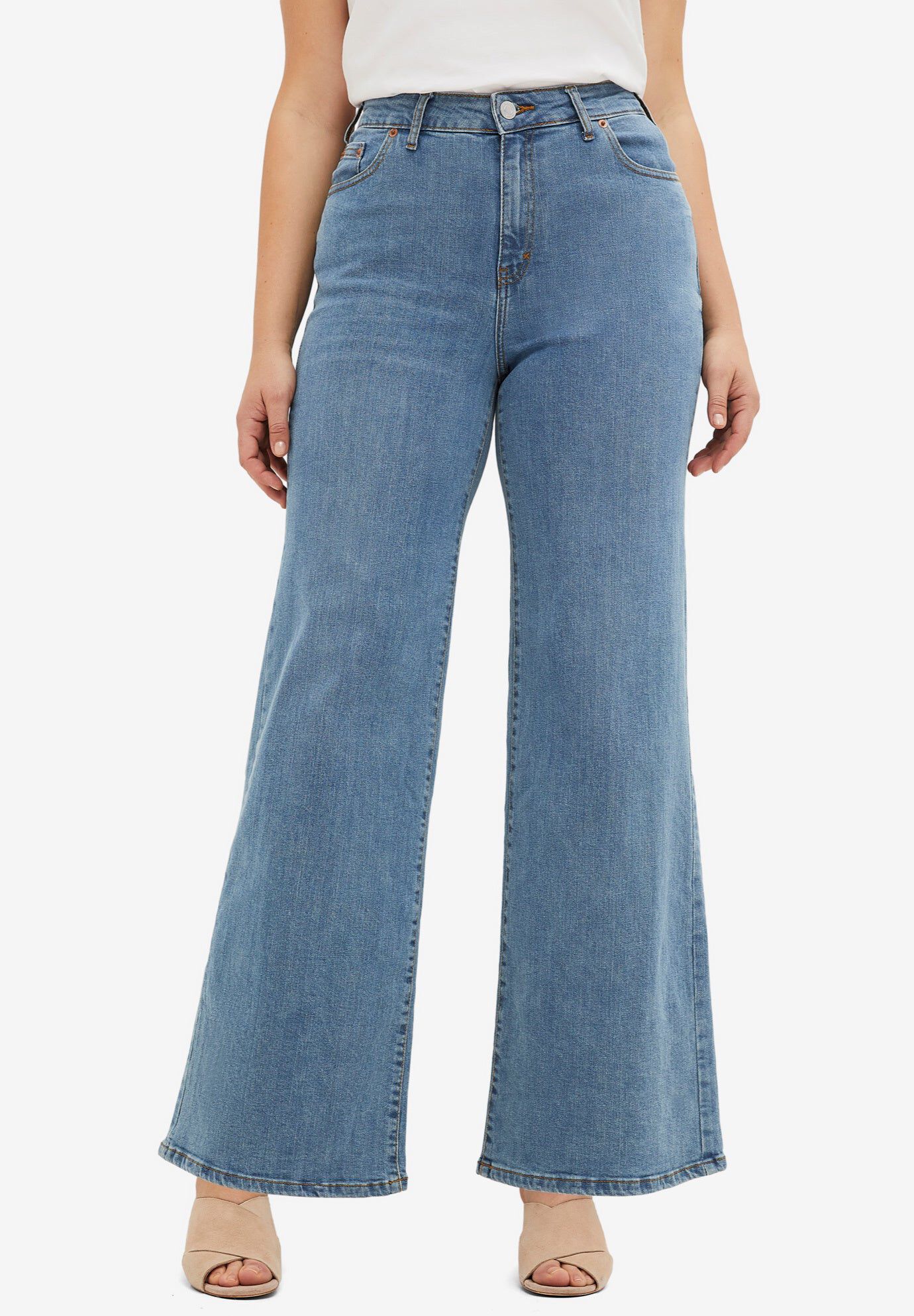 High-Waist 5-Pocket Wide-Leg Stretch Jeans