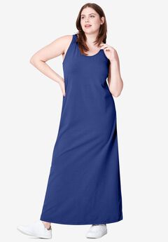 Cotton Spandex Scoop Neck Sleeveless A Line Maxi Dress