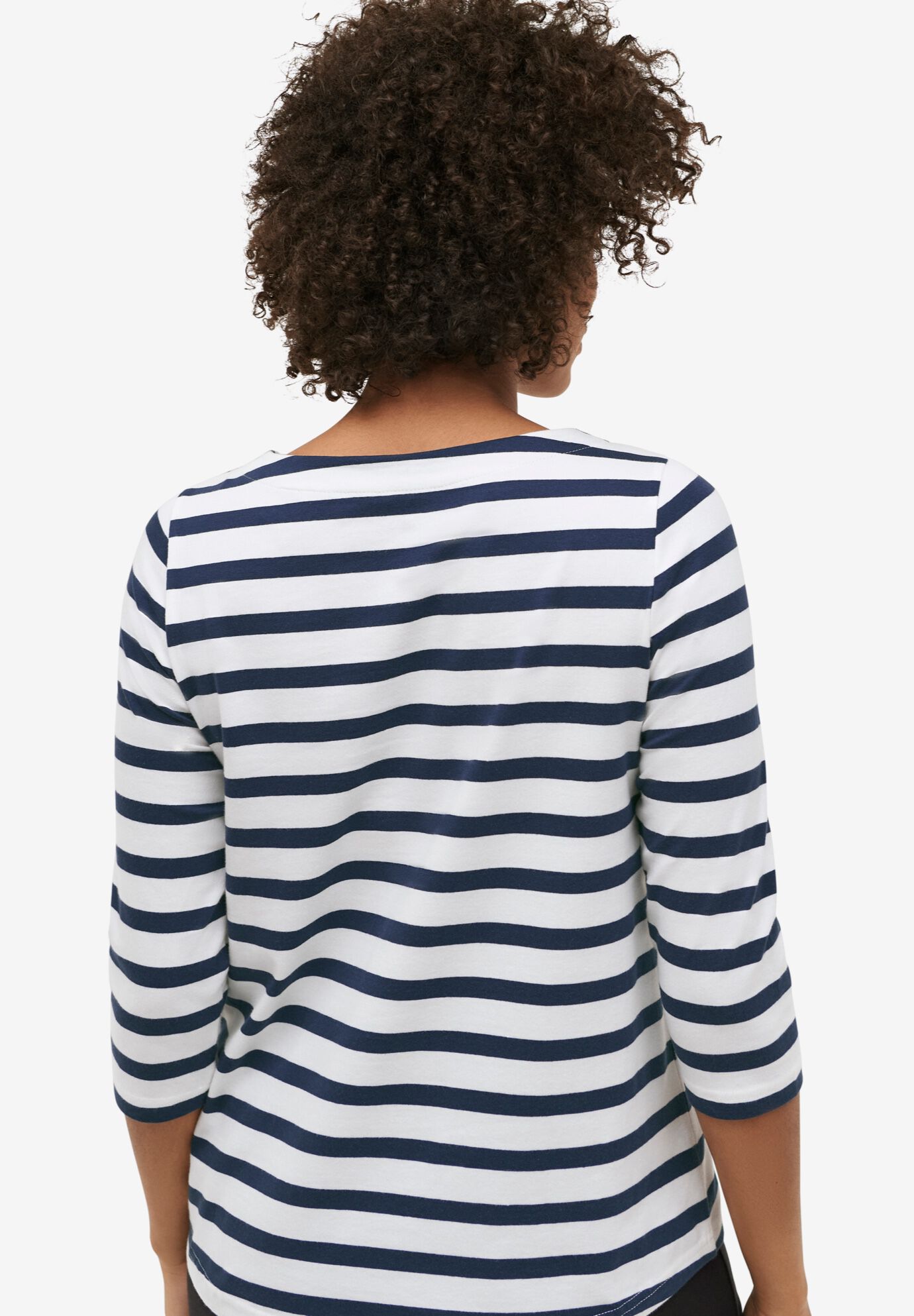 Stretch Knit Scoop Neck 3/4 Sleeve Top, WHITE NAVY STRIPE, on-hover image number 1