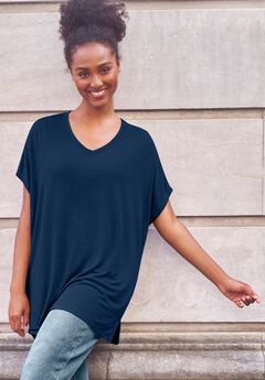 Stretch Knit Scoop Neck Oversized Tunic