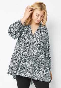 Tiered Tunic With Notch V-Neck