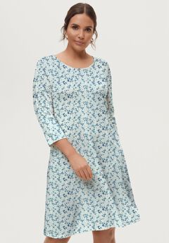 Stretch Knit Scoop Neck 3/4 Sleeve A Line Dress