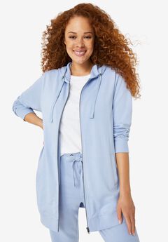 French Terry Long Zip Front Hoodie