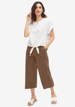 Linen-Blend Drawstring Elastic Waist Relaxed Fit Capris