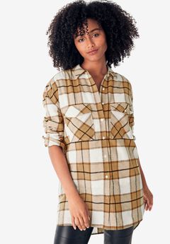 Plaid Button-Front Flannel Tunic
