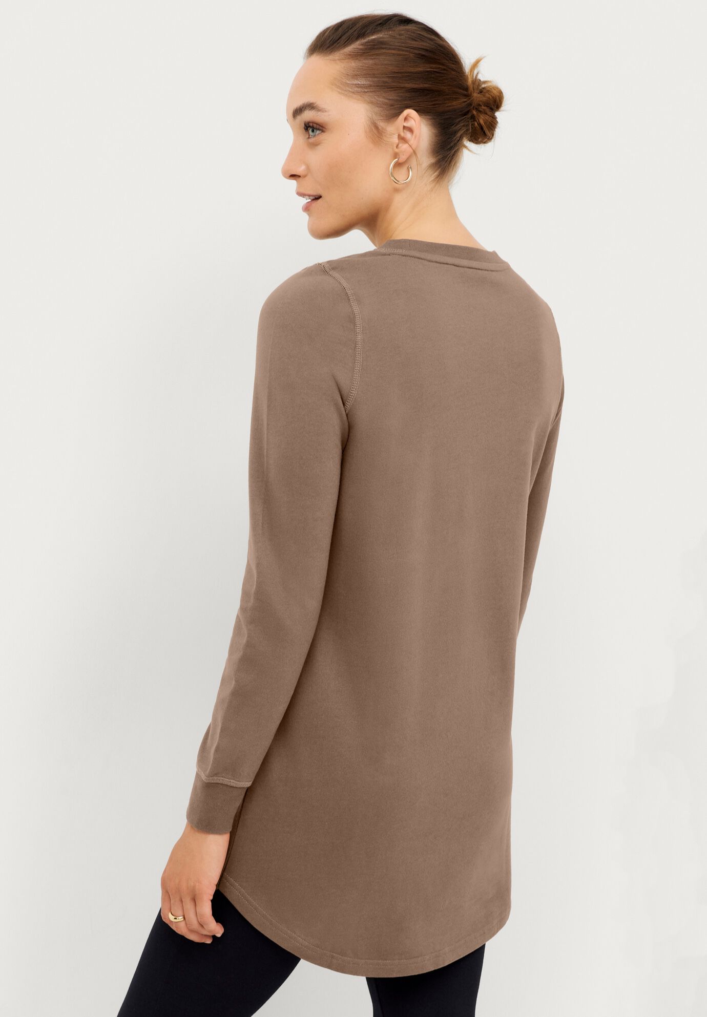 French Terry Blouson Sleeve Sweatshirt Tunic, DARK TAUPE, on-hover image number 1