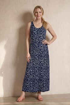 Cotton Spandex Scoop Neck Sleeveless A-Line Maxi Dress