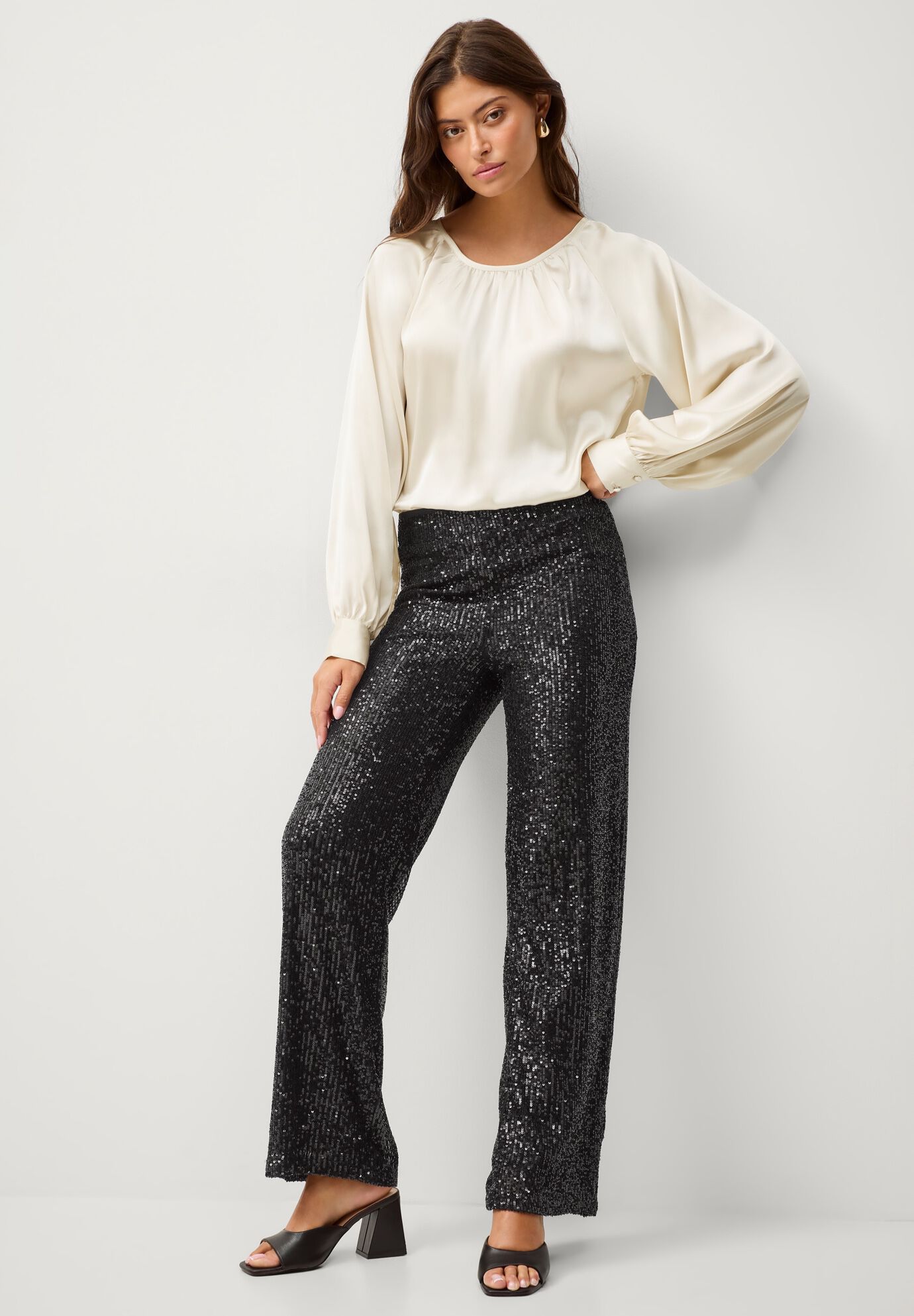 Satin Blouson Sleeve Button Front Blouse, IVORY, alternate image number 2