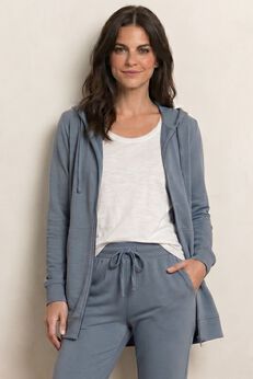 French Terry Long Sleeve Zip-Front Tunic Hoodie