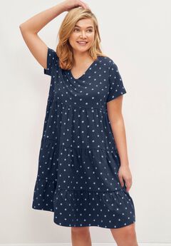 Cotton Spandex V-Neck Short Sleeve Tiered A-Line Dress