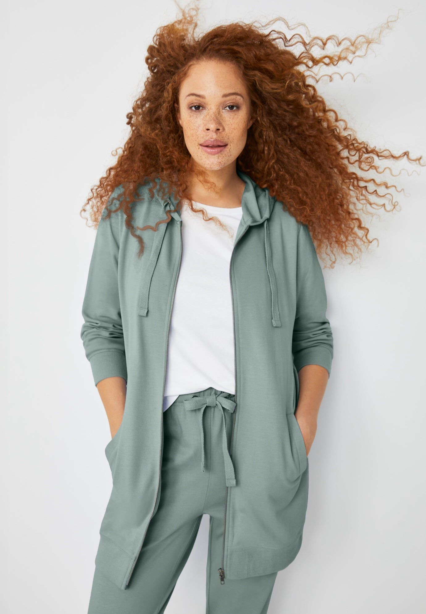 French Terry Long Zip Front Hoodie﻿