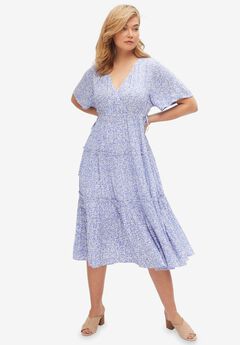 Tiered Midi Dress With Surplice Neckline