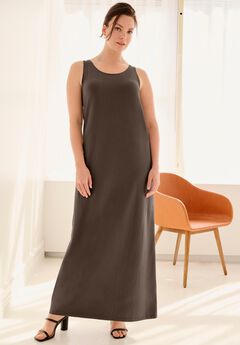 Cotton Spandex Scoop Neck Sleeveless A-Line Maxi Dress