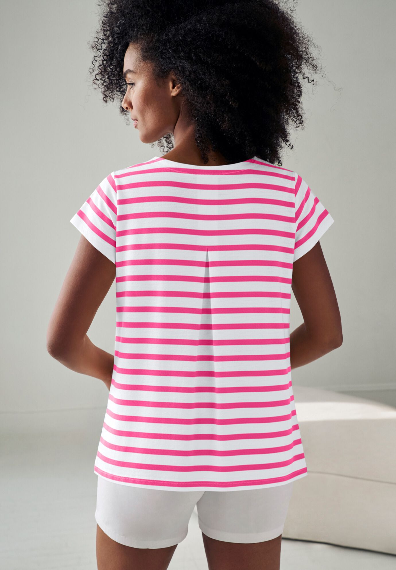 Cotton Jersey Slub Cap Sleeve Trapeze Tee, WHITE RASPBERRY SORBET STRIPE, on-hover image number 1
