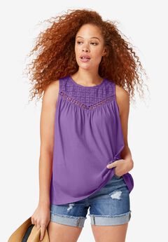 Plus Size Lace Yoke Tops