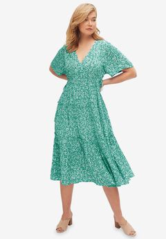 Tiered Midi Dress With Surplice Neckline