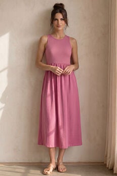 Ribbed Bodice Knit Empire Midi Dress