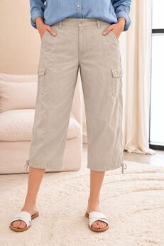 Mid-Rise Stretch Cotton Cargo Capris