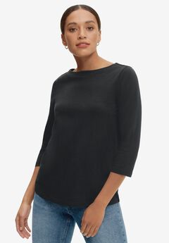 Stretch Knit Scoop Neck 3/4 Sleeve Top