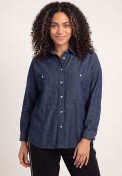 100% Cotton Denim Oversized Button-Front Collared Shirt