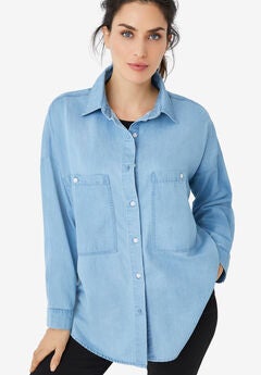 Plus Size Denim Button Down Shirt