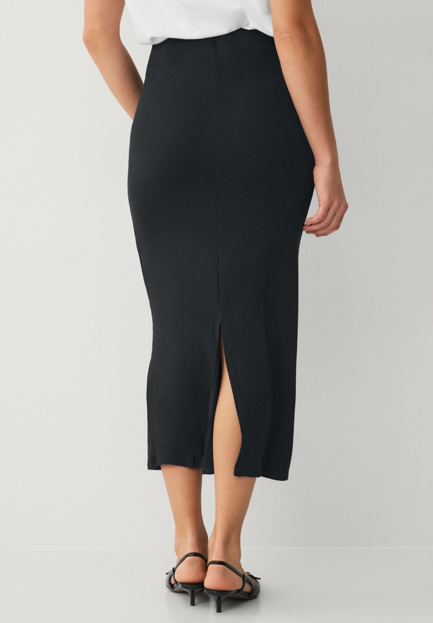 Stretch Knit Pull On A Line Maxi Skirt, BLACK, on-hover image number 1