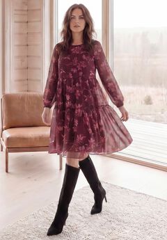 Tier Ruffle Peasant Dress With Sheer Sleeves