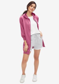 French Terry Long Sleeve Zip-Front Tunic Hoodie