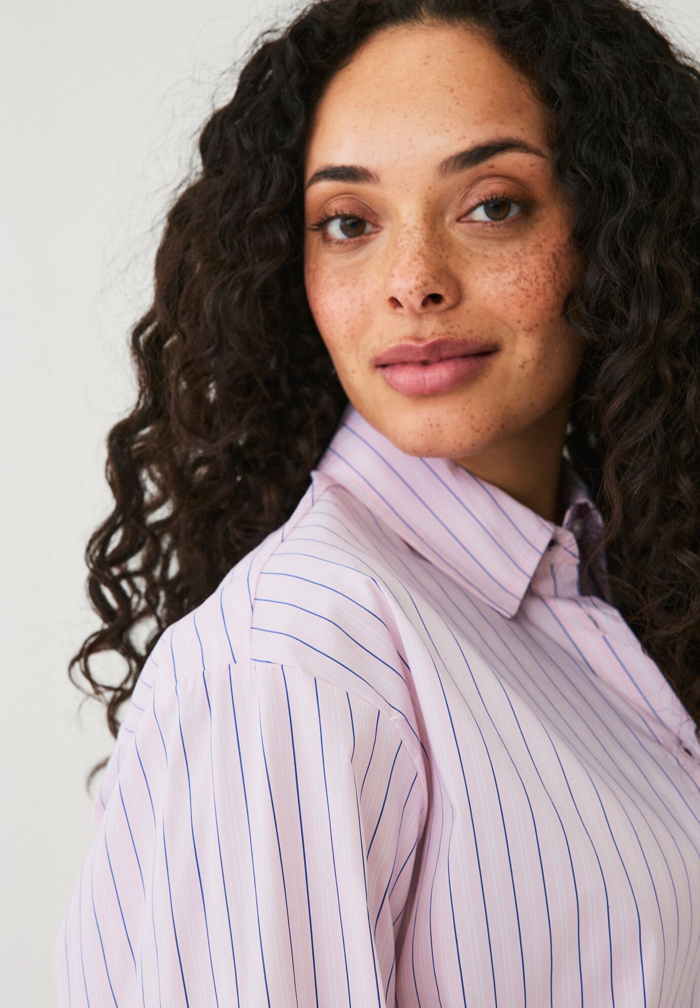 Cotton Stretch Button Front Oversized Shirt, MISTY ROSE BLUE STRIPE, alternate image number 2