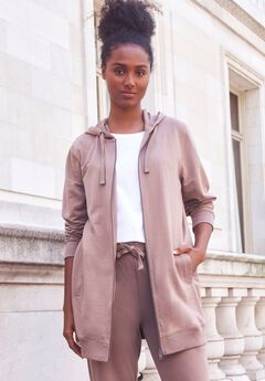 Ellos Studio French Terry Long Sleeve Zip-Front Tunic Hoodie