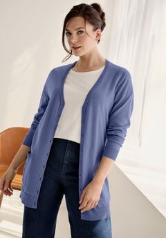 V-Neck Button-Front 100% Cotton Boyfriend Cardigan