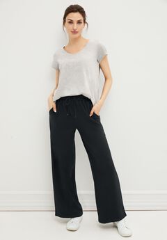 French Terry Wide Leg Sweatpants With Drawstring Elastic Waistband