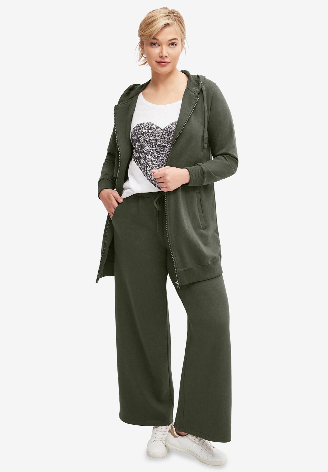 French Terry Long Zip Front Hoodie, , alternate image number 4