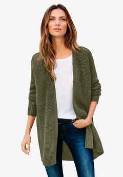 Open Front Waffle Cardigan