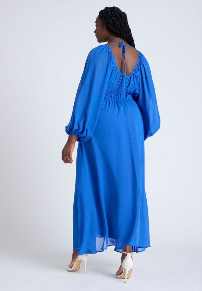 Chiffon Balloon Sleeve Maxi Dress image number null