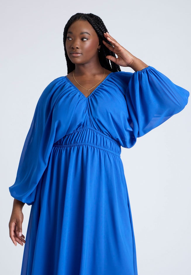 Chiffon Balloon Sleeve Maxi Dress image number null