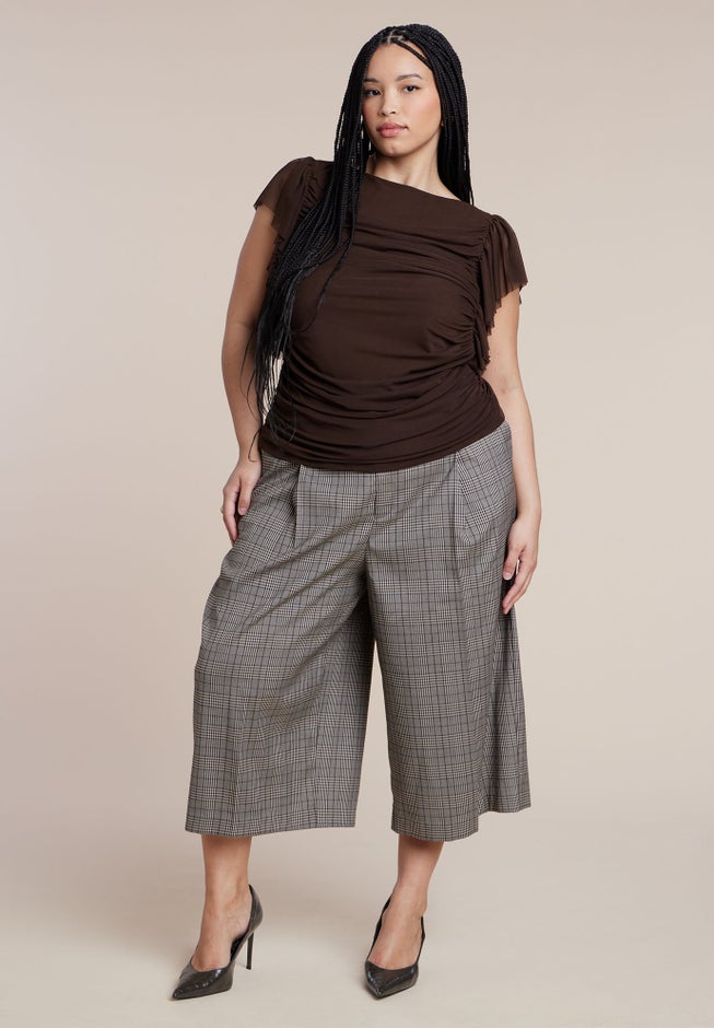 Shirred Mesh Top With Shoulder Flounces image number 2