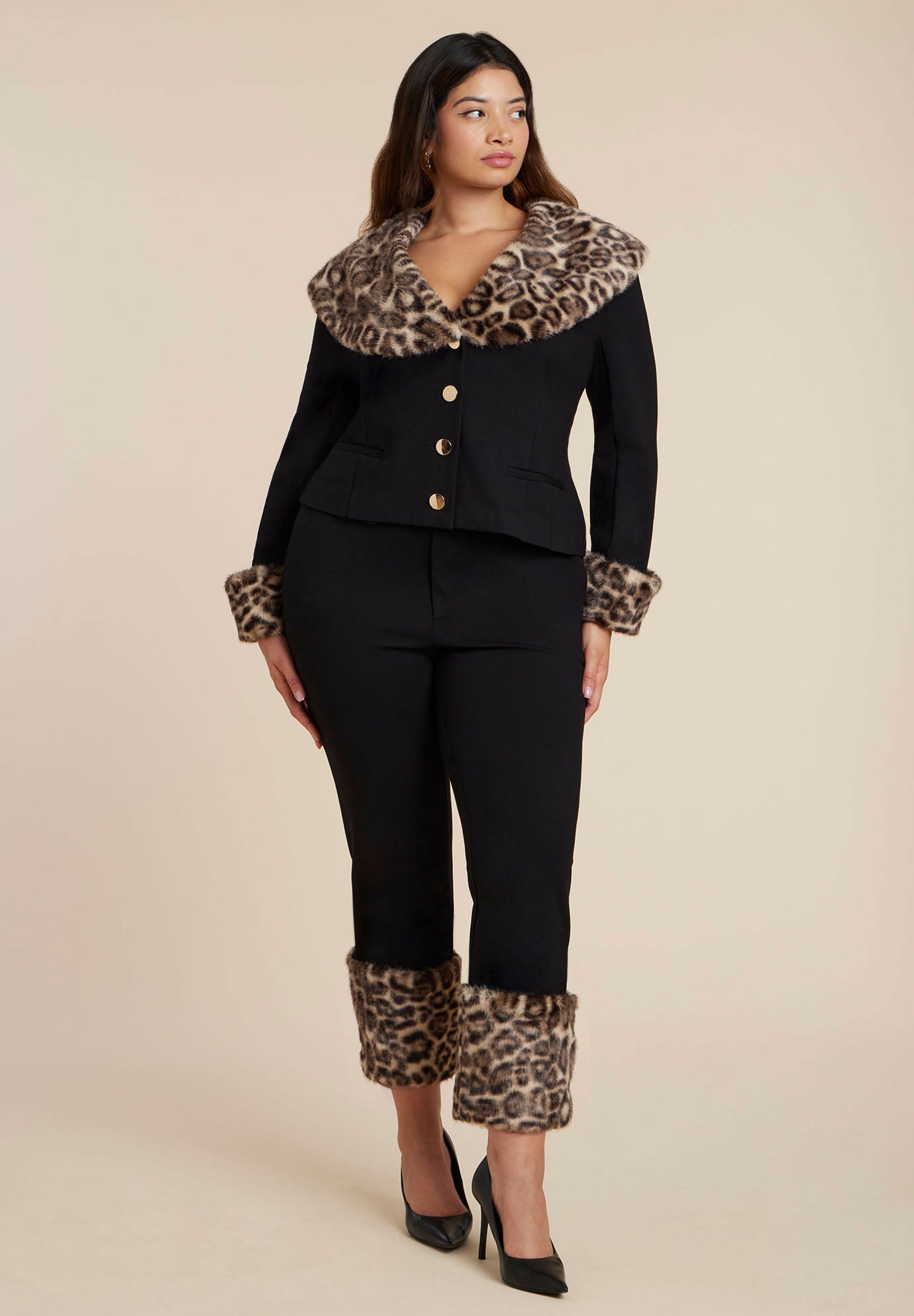Leopard Faux Fur Trim Pant image number 1