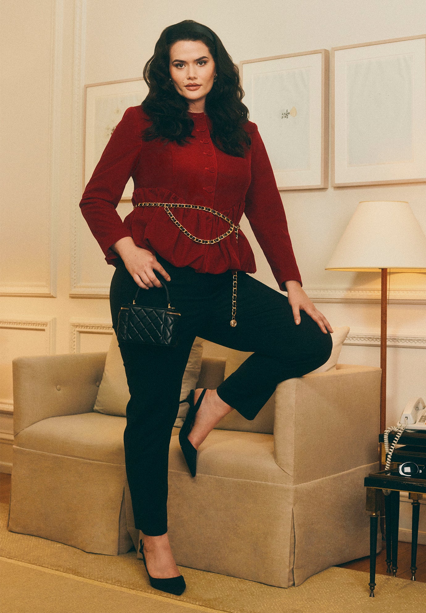 Velvet Peplum Bubble Hem Jacket image number 1