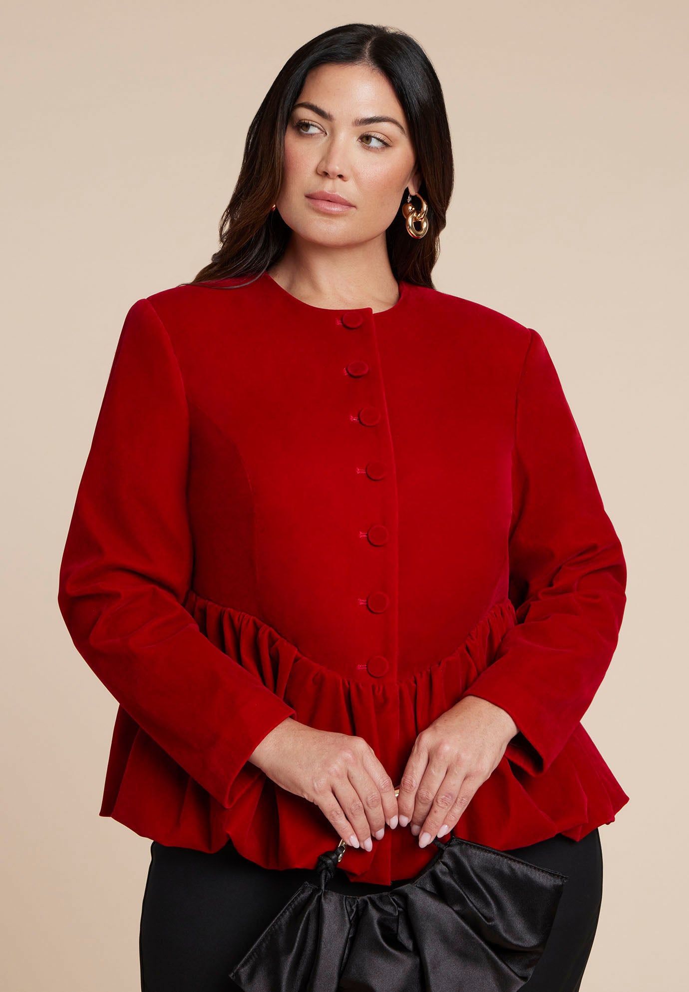 Velvet Peplum Bubble Hem Jacket image number 3