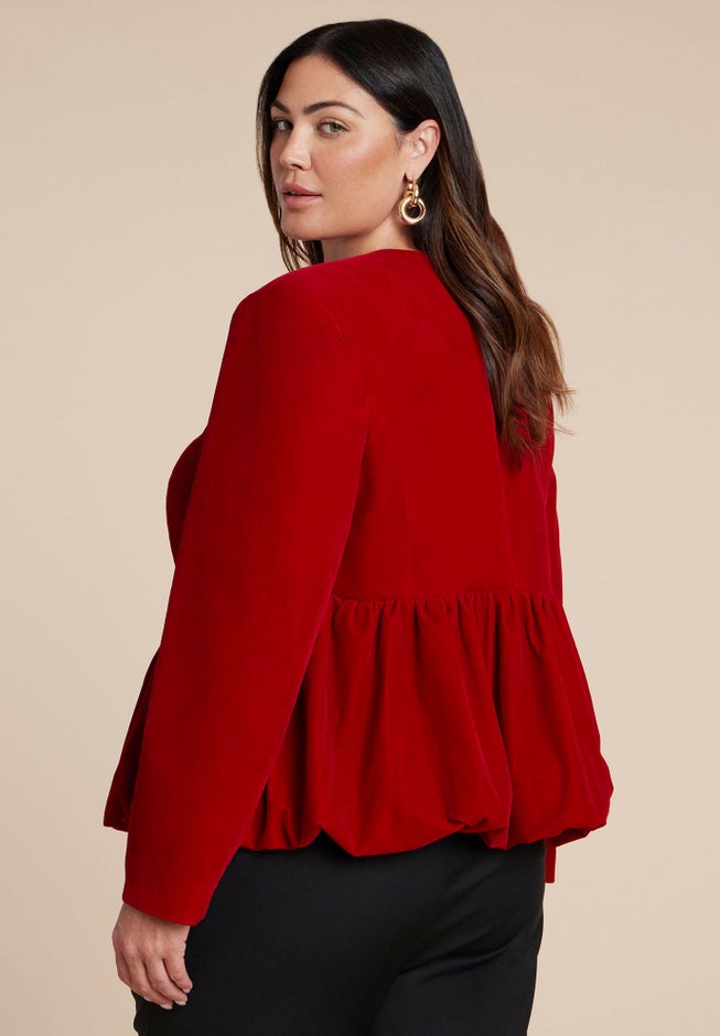 Velvet Peplum Bubble Hem Jacket image number 4