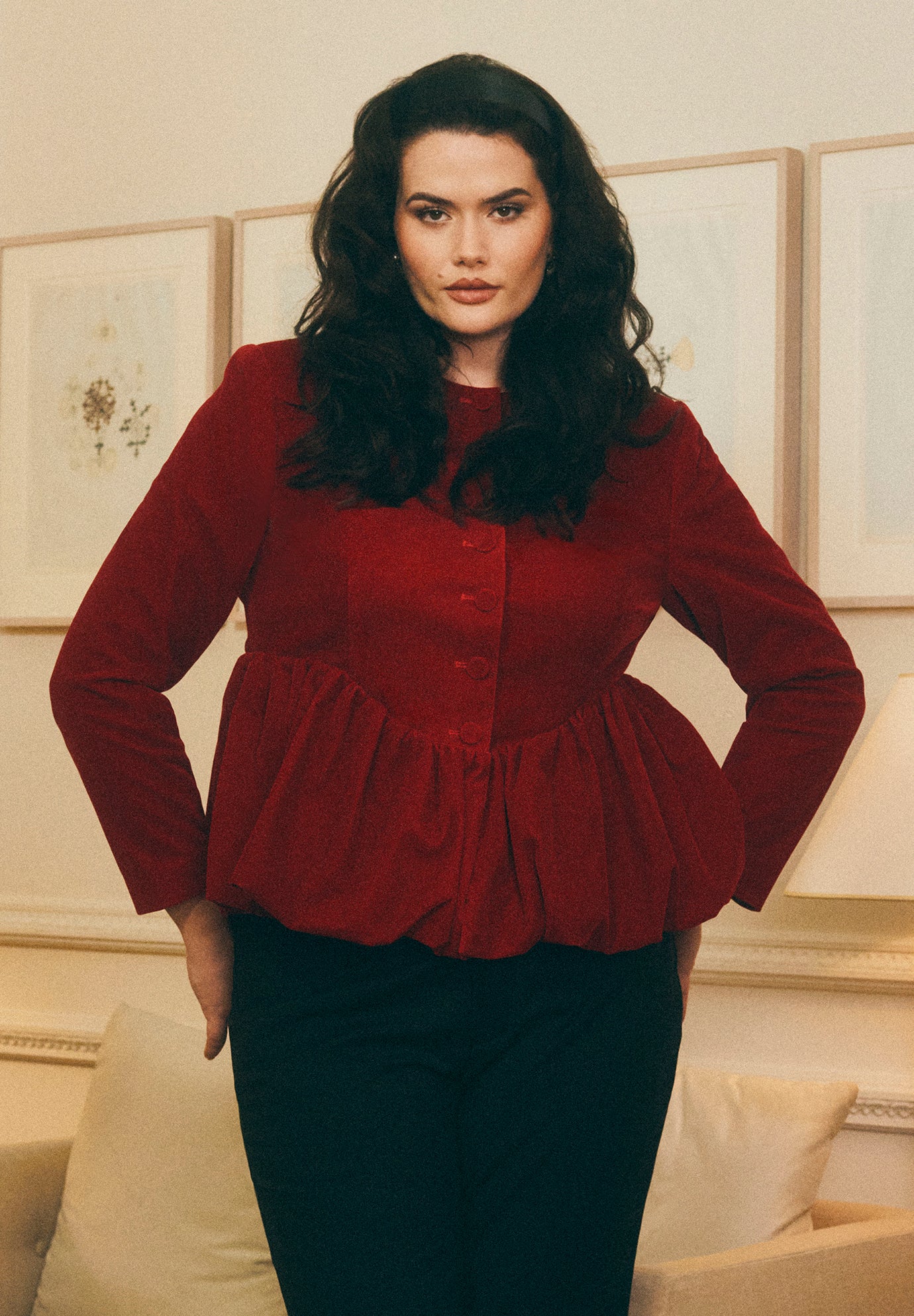 Velvet Peplum Bubble Hem Jacket image number 0